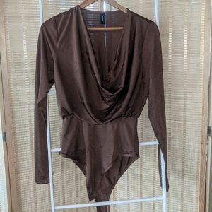 Poppy Cowl Neck Bodysuit - Chocolate / Small